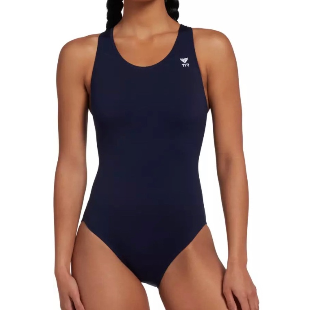 2 of the TYR Women's Durafast Elite Maxfit Racerback Swimsuits w/ swim cap..
